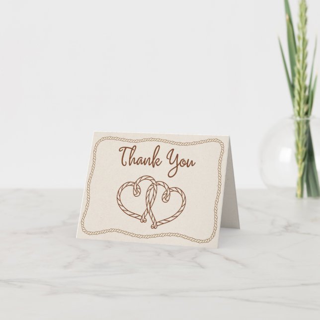 Modern Rustic Western Rope Hearts Ranch Wedding Thank You Card (Front)