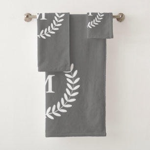 Modern Rustic White Classy Laurels & Grey Bath Towel Set