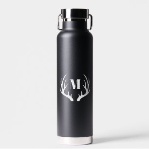 Modern Rustic White Deer Antlers   Monogram Water Bottle
