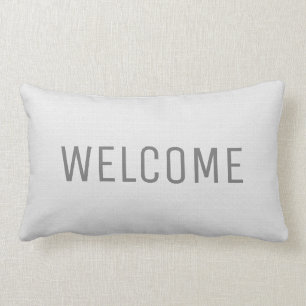 Modern rustic white faux burlap texture Welcome Lumbar Cushion