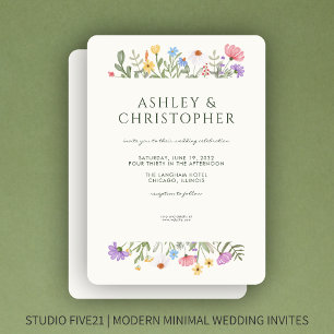 Modern Rustic Wildflower Border Wedding Invitation