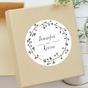 Modern Rustic Wildflower Folk Wedding Classic Round Sticker