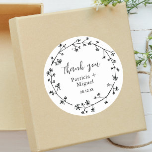Modern Rustic Wildflower Folk Wedding Thank You  Classic Round Sticker