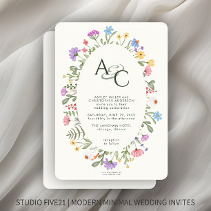 Modern Rustic Wildflower Monogram Wedding Invitation
