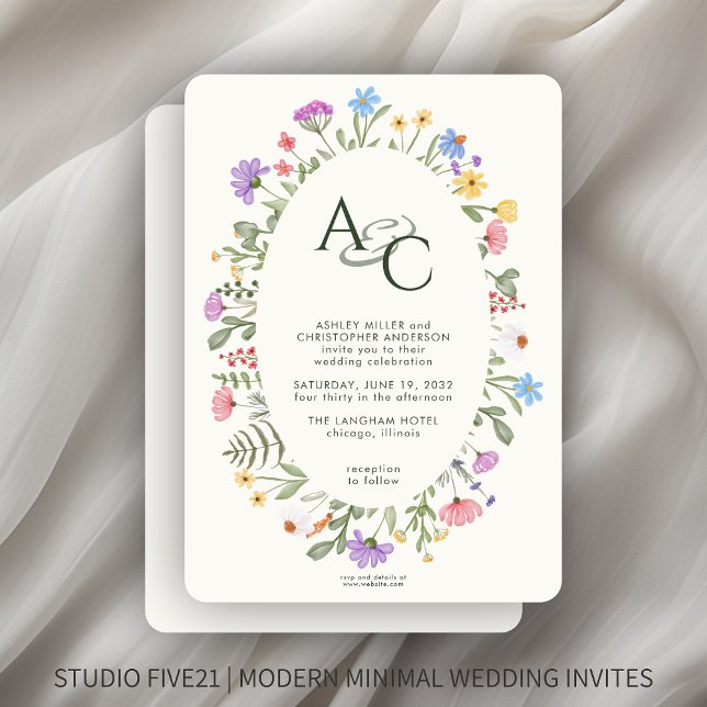 Modern Rustic Wildflower Monogram Wedding Invitation (Creator Uploaded)