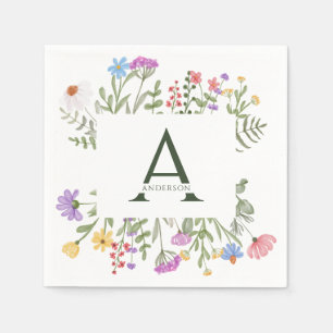Modern Rustic Wildflower Monogram Wedding Napkin