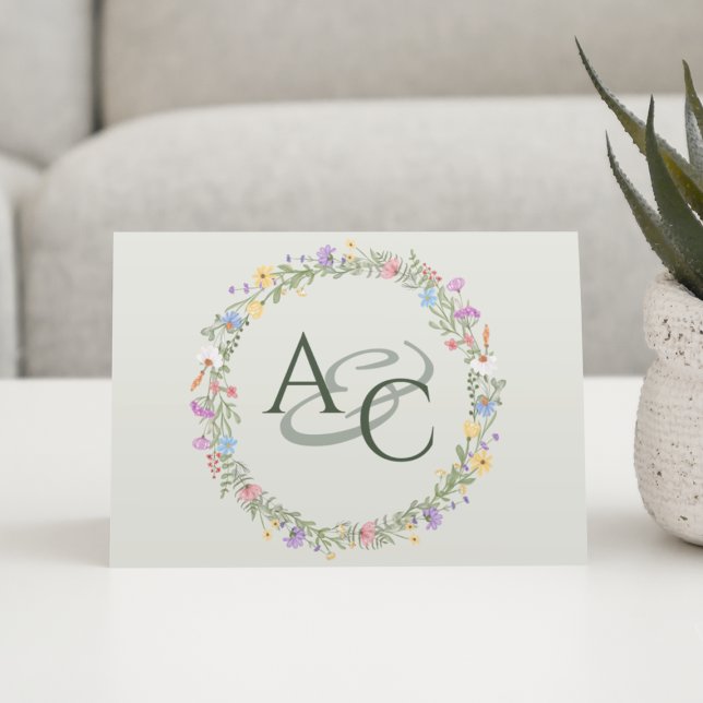 Modern Rustic Wildflower Monogram Wedding Thank You Card (Creator Uploaded)