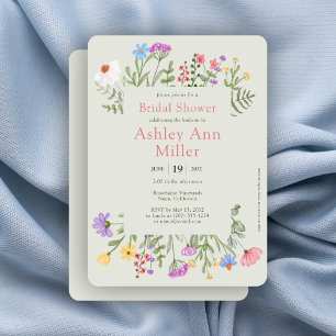Modern Rustic Wildflower Soft Sage Bridal Shower Invitation