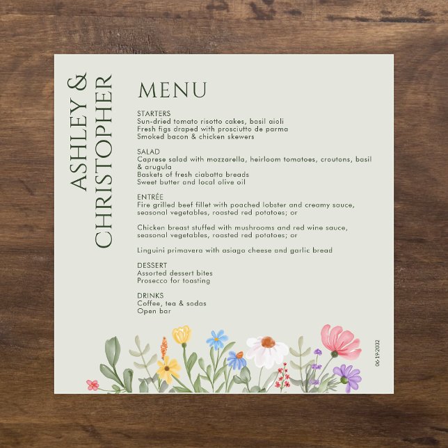 Modern Rustic Wildflower Soft Sage Wedding Menu (Creator Uploaded)