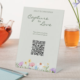 Modern Rustic Wildflower Wedding Photo Pedestal Sign