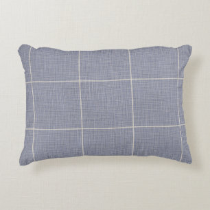 Modern Rustic Windowpane Plaid Linen Blue Decorative Cushion