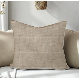 Modern Rustic Windowpane Plaid Linen Brown Cushion