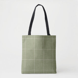 Modern Rustic Windowpane Plaid Linen Green Tote Bag