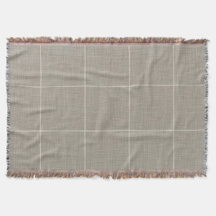 Modern Rustic Windowpane Plaid Linen Grey Throw Blanket