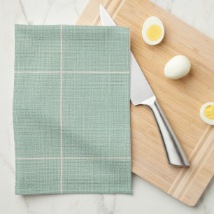 Modern Rustic Windowpane Plaid Linen Light Teal Tea Towel