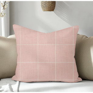 Modern Rustic Windowpane Plaid Linen Pink          Cushion