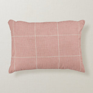 Modern Rustic Windowpane Plaid Linen Pink          Decorative Cushion