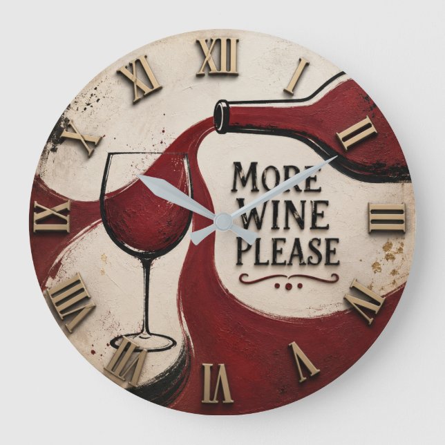 Modern Rustic Wine Lover More Wine Please Large Clock (Front)
