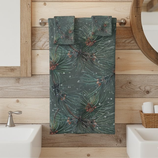 Modern Rustic Winter Pine Pattern Bath Towel Set (Creator Uploaded)