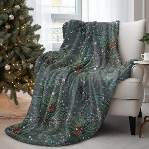 Modern Rustic Winter Pine Pattern Fleece Blanket