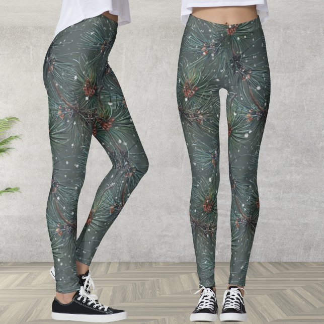 Modern Rustic Winter Pine Pattern Leggings (Creator Uploaded)