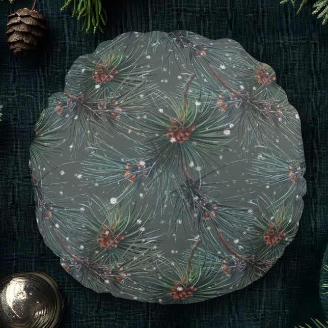 Modern Rustic Winter Pine Pattern Round Cushion (Creator Uploaded)