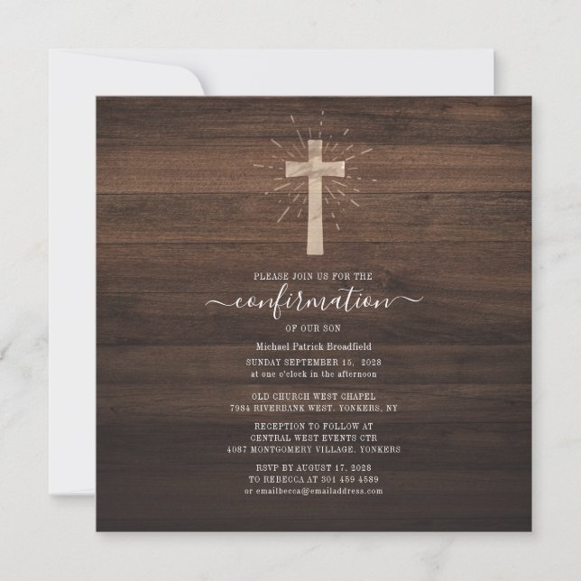 Modern Rustic Wood Cross Confirmation Invitation (Front)