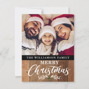Modern Rustic Wood Family Photo Christmas Card