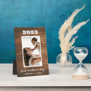 Modern Rustic Wood First Mother’s Day Custom Photo Plaque