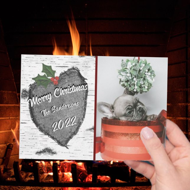 Modern Rustic Wood Heart Family Photo Holiday Card (Creator Uploaded)
