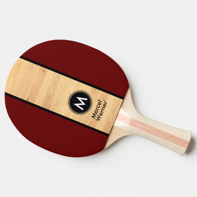 Modern Rustic Wood Monogram Name Ping Pong Paddle (Side)