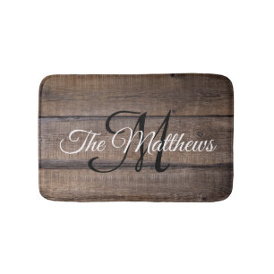 Modern Rustic Wood Personalised Monogram Bath Mat