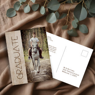 Modern Rustic Wood Photo Unisex Graduation Postcard