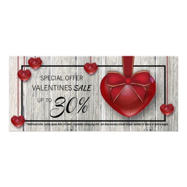 Modern Rustic Wood Valentine's Day Hearts Discount Rack Card (Front)