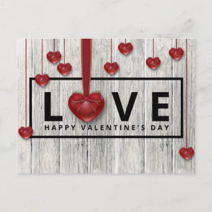 Modern Rustic Wood Valentine's Day LOVE Red Hearts Postcard