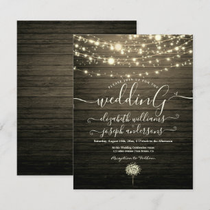 Modern Rustic Wood & White Lights String wedding Invitation