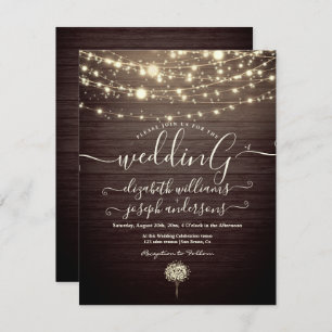Modern Rustic Wood & White Lights String wedding Invitation