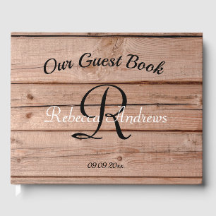Modern Rustic Wooden Monogram Guest Book