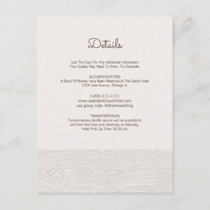 Modern Rustic Woodgrain Wedding Details Card