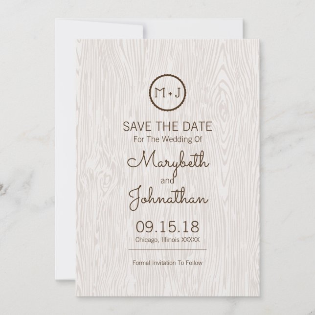 Modern Rustic Woodgrain Wedding Save The Date Card (Front)