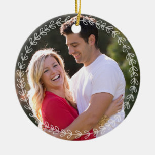 Modern Rustic Wreath Festive Red Holiday Photo Ceramic Tree Decoration