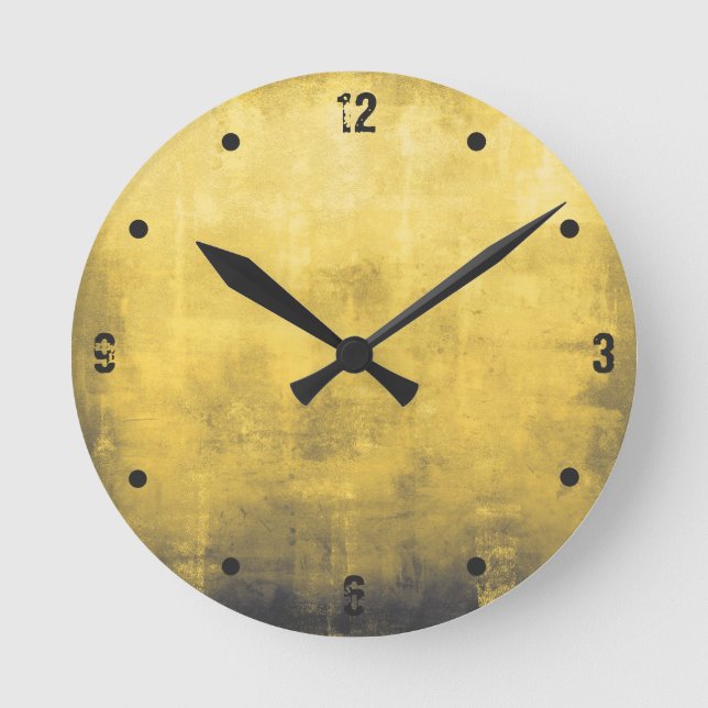 Modern rustic yellow grey white abstract round clock (Front)
