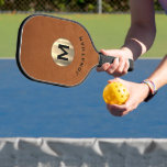 Modern Sable Leather Gold Classic Monogram Pickleball Paddle<br><div class="desc">Masculine modern design features a sable brown distressed leather background with easy to use template for a single letter in a brushed metallic gold emblem with name below in stylish classic professional lettering. The design repeats on the reverse side. Perfect pickleball gift for him.</div>