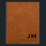Modern Sable Leather Monogram Initials Name Notebook<br><div class="desc">Modern notebook features a classic black and white colour palette on a sable brown distressed leather background. Custom name presented in the lower right-hand corner with complimentary monogram initials in bold classic block typography. Shown with a custom name and monogram initial on the front in modern typography, this personalised business...</div>
