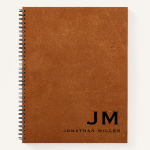 Modern Sable Leather Monogram Initials Name Notebook