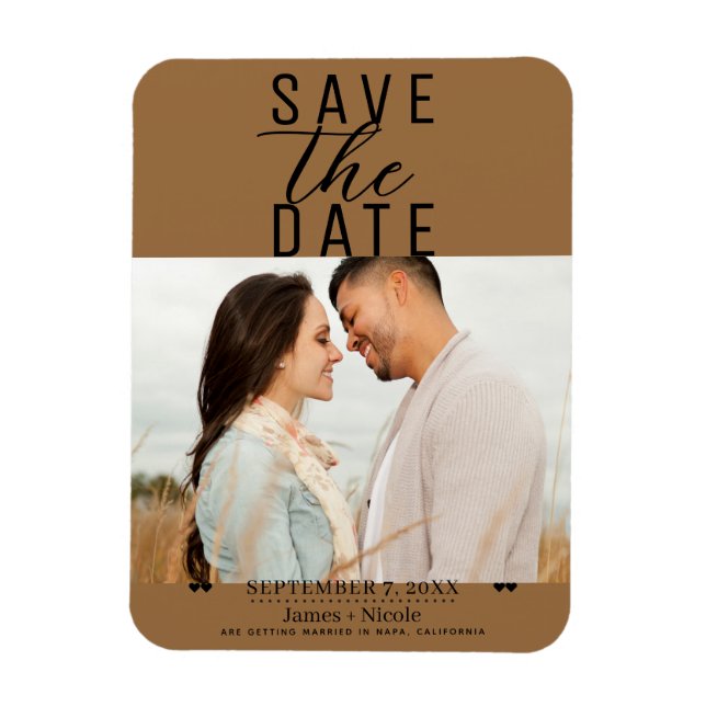 Modern Saddle Brown Save the Date Wedding Photo Magnet (Vertical)