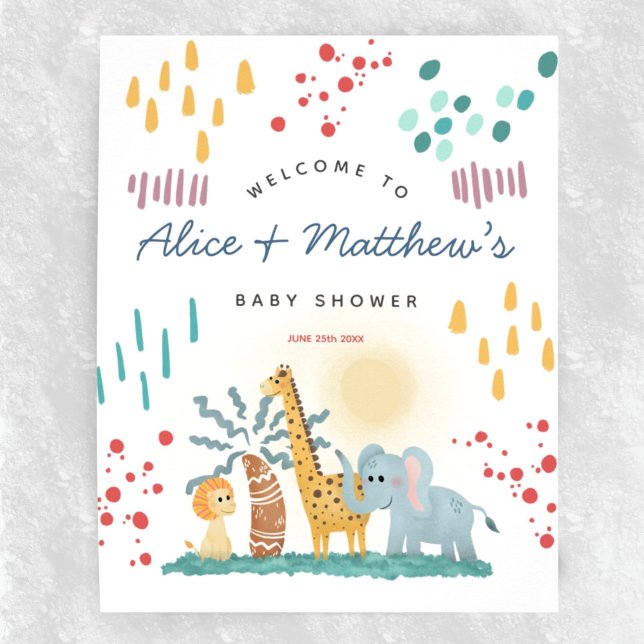 Modern Safari Animals Boy Baby Shower Welcome Sign (Creator Uploaded)