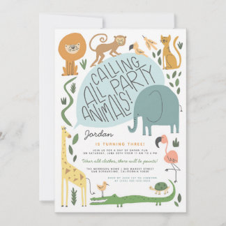 Modern Safari Animals Boy Birthday Invitation