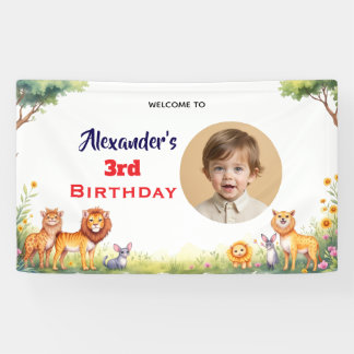 Modern Safari Animals Kids Cute Birthday Party  Banner