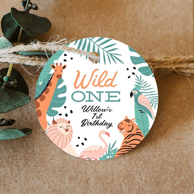 Modern Safari Animals Wild One Birthday Favour Tag (Creator Uploaded)